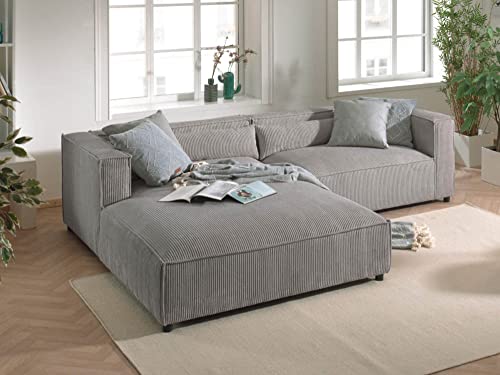 Lisa Design ELA – 4-Sitzer Ecksofa Links – aus Cordsamt – zeitgenössischer Stil Hellgrau von Lisa Design