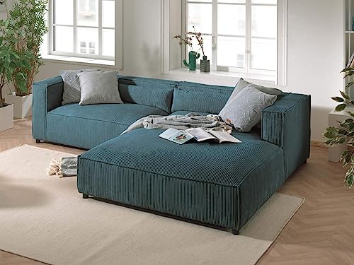 Lisa Design ELA– 4-Sitzer Ecksofa rechts – Cordsamt – 4-Sitzer – moderner Stil Entenblau von Lisa Design