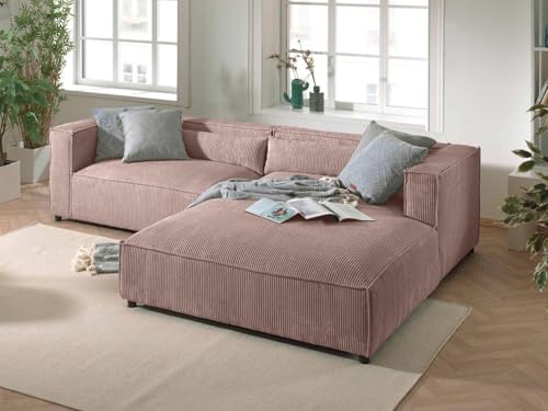 Lisa Design ELA– 4-Sitzer Ecksofa rechts – Cordsamt – 4-Sitzer – moderner Stil Rosa von Lisa Design