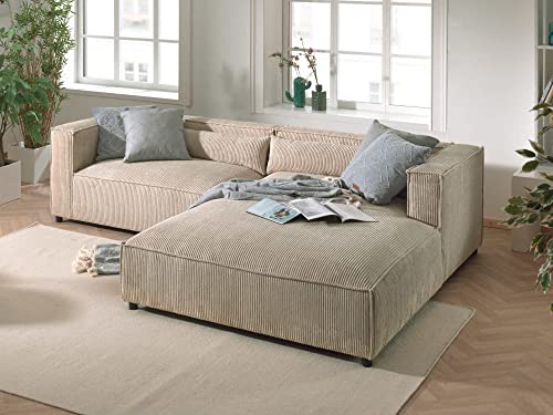 Lisa Design - ELA – 4-Sitzer-Sofa mit Ecke rechts – Cordsamt – 4-Sitzer – moderner Stil - Beige von Lisa Design