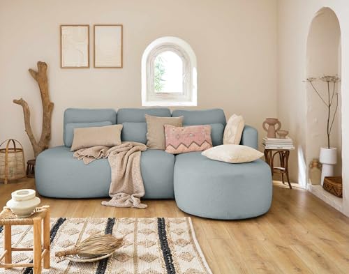 Lisa Design - Ecksofa, ausklappbar, mit Truhe, rechtwinklig, Mahina aus Frottee-Stoff, Sofa, Blau, 4-Sitzer, Wohnzimmer von Lisa Design