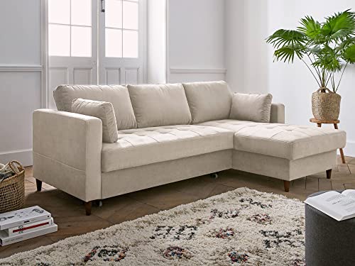 Lisa Design Anna – Ecksofa mit Schlaffunktion – mit Bettkasten – 4-Sitzer – moderner Stil – rechts Beige von Lisa Design