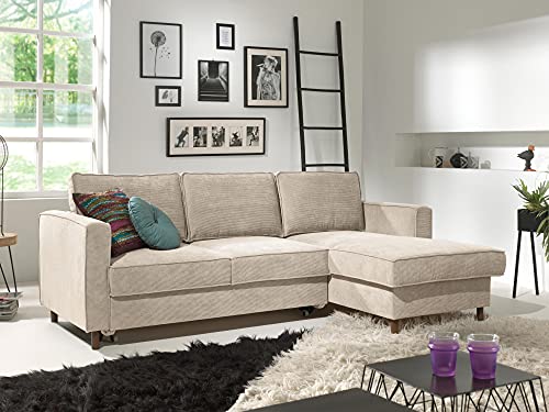 Lisa Design Jake – Ecksofa mit Schlaffunktion – mit Bettkasten – 4-Sitzer – aus Velours – rechts Beige von Lisa Design