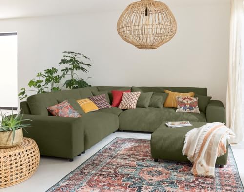 Lisa Design Garance - 5-Sitzer Modulares Ecksofa Links - aus Cordstoff Grün von Lisa Design
