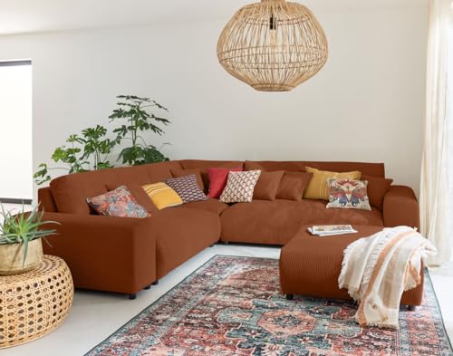 Lisa Design Garance - 5-Sitzer Modulares Ecksofa Links - aus Cordstoff Terrakotta von Lisa Design