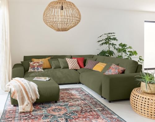 Lisa Design Garance - 5-Sitzer Modulares Ecksofa rechts - aus Cordstoff Grün von Lisa Design