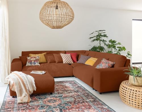 Lisa Design Garance - 5-Sitzer Modulares Ecksofa rechts - aus Cordstoff Terrakotta von Lisa Design