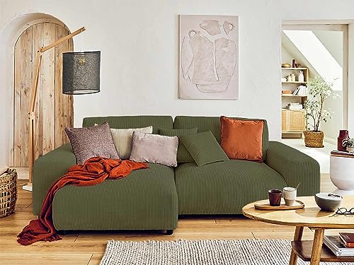 Lisa Design Garance – Ecksofa beidseitig montierbar - 4-Sitzer – aus Cord Grün von Lisa Design