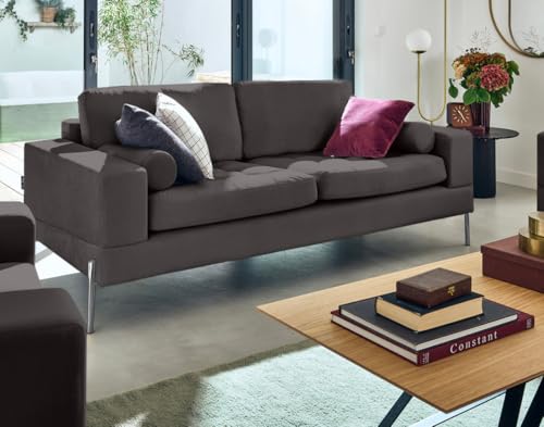 Lisa Design Isaure - 3-sitzer Einzelsofa aus Samt Dunkelgrau von Lisa Design