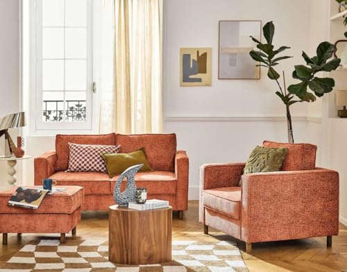 Lisa Design Jake - 2-sitzer Einzelsofa aus geprägtem Samtstoff - Füße aus dunklem Holz Terrakotta von Lisa Design