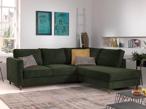 Lisa Design Jake - Ecksofa mit Schlaffunktion - 5-Sitzer - aus Samt - rechts Grün von Lisa Design