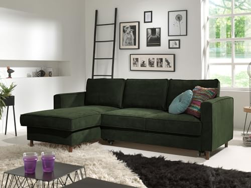 Lisa Design Jake - Ecksofa mit Schlaffunktion - mit Bettkasten - 4-Sitzer - aus Velours - Links Grün von Lisa Design