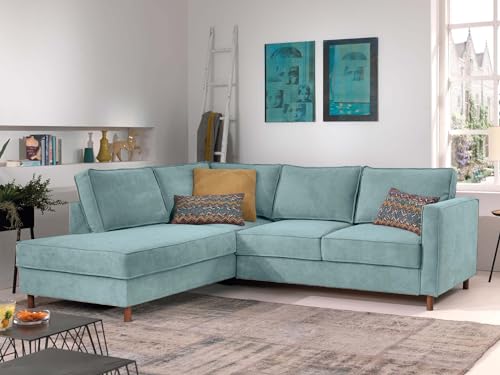 Lisa Design Jake - Ecksofa mit Schlaffunktion - 5-Sitzer - Samt - Links Blau von Lisa Design