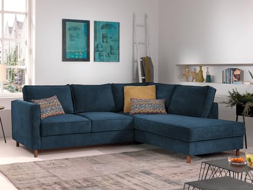 Lisa Design Jake - Ecksofa mit Schlaffunktion - 5-Sitzer - aus Samt - rechts Schieferblau von Lisa Design