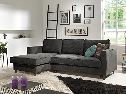 Lisa Design Jake - Ecksofa mit Schlaffunktion - mit Bettkasten - 4-Sitzer - aus Velours - Links Dunkelgrau von Lisa Design