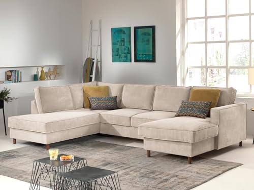 Lisa Design Jake - Wohnlandschaft - mit Schlaffunktion und Bettkasten - 7-Sitzer - aus Cord - Links Beige von Lisa Design