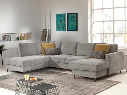 Lisa Design Jake - Wohnlandschaft - mit Schlaffunktion und Bettkasten - 7-Sitzer - aus Cord - Links Hellgrau Lisa Design Jake - Wohnlandschaft - mit Schlaffunktion und Bettkasten - 7-Sitzer - aus Cord - Links Hellgrau von Lisa Design
