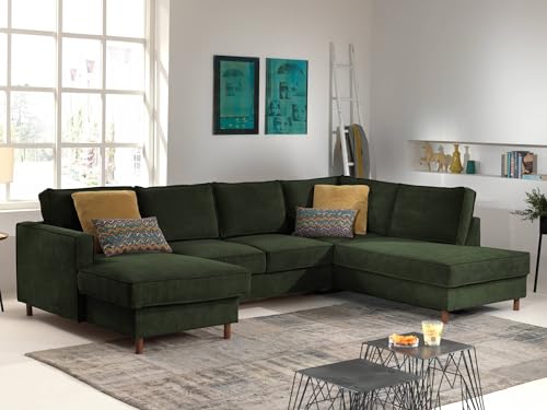 Lisa Design Jake - Wohnlandschaft - mit Schlaffunktion und Bettkasten - 7-Sitzer - aus Cord - rechts Grün von Lisa Design