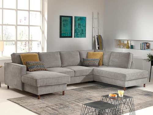 Lisa Design Jake - Wohnlandschaft - mit Schlaffunktion und Bettkasten - 7-Sitzer - aus Cord - rechts Hellgrau Lisa Design Jake - Wohnlandschaft - mit Schlaffunktion und Bettkasten - 7-Sitzer - aus Cord - rechts Hellgrau von Lisa Design