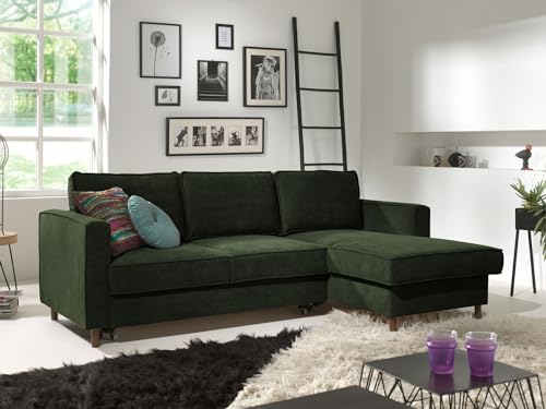 Lisa Design Jake – Ecksofa mit Schlaffunktion – mit Bettkasten – 4-Sitzer – aus Velours – rechts Grün von Lisa Design