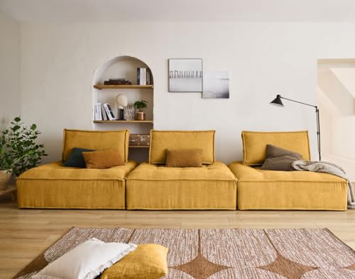 Lisa Design Marisol - 3-Stizer - modulares, gerades Sofa - strukturierter Samt Gelb von Lisa Design