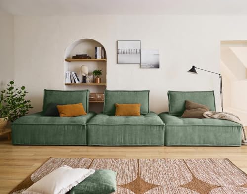 Lisa Design Marisol - 3-Stizer - modulares, gerades Sofa - strukturierter Samt Grün von Lisa Design