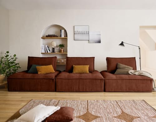 Lisa Design Marisol - 3-Stizer - modulares, gerades Sofa - strukturierter Samt Terrakotta von Lisa Design