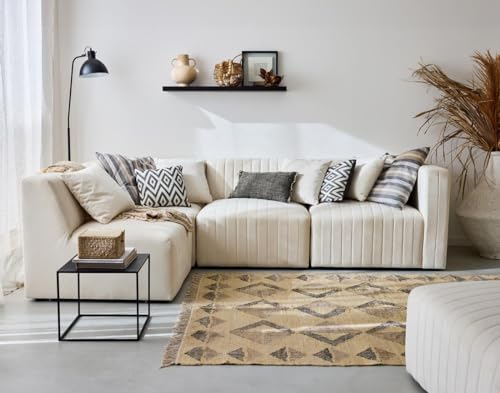 Lisa Design Nova - 4-Sitzer Modulares Ecksofa Links + Hocker - aus Samt Beige von Lisa Design