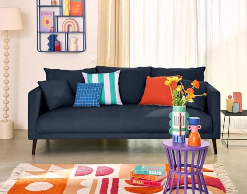 Lisa Design Ostrava - 3-sitzer Einzelsofa aus Samt mit Holzbeinen Blau von Lisa Design
