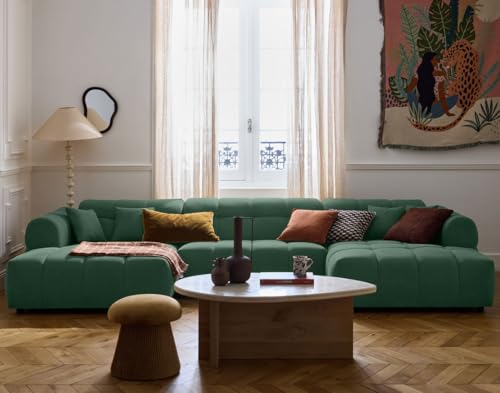 Lisa Design - Ray – Panorama-Sofa in U-Form, 7-Sitzer aus strukturiertem Stoff, Salbeigrün von Lisa Design
