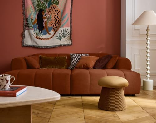 Lisa Design - Ray – Sofa rechts 4-Sitzer mit Doppel-Ottomane – tiefe Sitzfläche – aus strukturiertem Stoff, Rost von Lisa Design