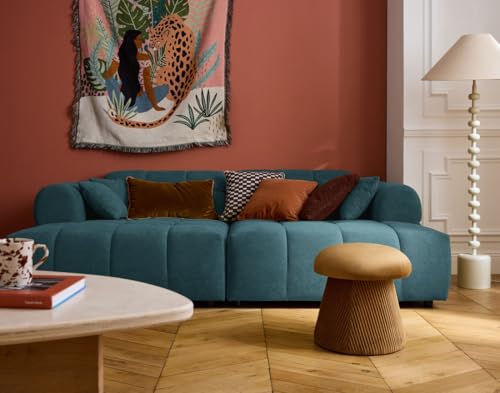 Lisa Design - Ray – Sofa rechts 4-Sitzer mit Doppel-Ottomane – tiefe Sitzfläche – aus strukturiertem Stoff, blau grau von Lisa Design