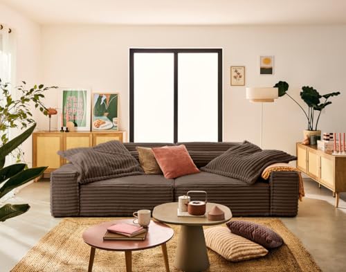 Lisa Design Richie - 3-sitzer einzelsofa mit doppelter Récamiere - Tiefe Sitzfläche - aus geripptem Kunstpelz Braun von Lisa Design
