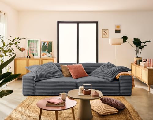 Lisa Design Richie - 3-sitzer einzelsofa mit doppelter Récamiere - Tiefe Sitzfläche - aus geripptem Kunstpelz Dunkelgrau von Lisa Design