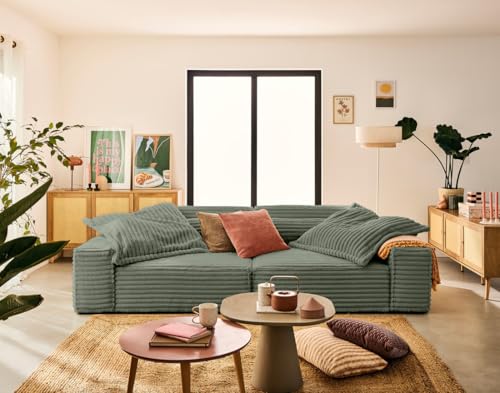 Lisa Design Richie - 3-sitzer einzelsofa mit doppelter Récamiere - Tiefe Sitzfläche - aus geripptem Kunstpelz Grün von Lisa Design