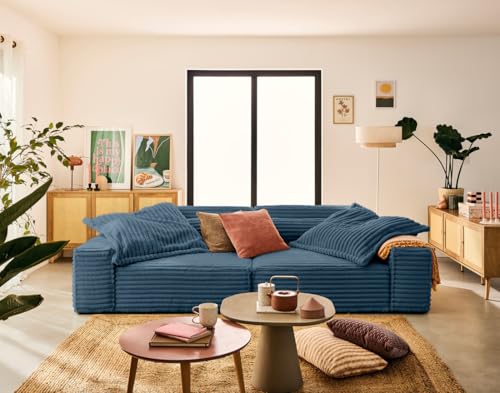 Lisa Design Richie - 3-sitzer einzelsofa mit doppelter Récamiere - Tiefe Sitzfläche - aus geripptem Kunstpelz Schieferblau von Lisa Design
