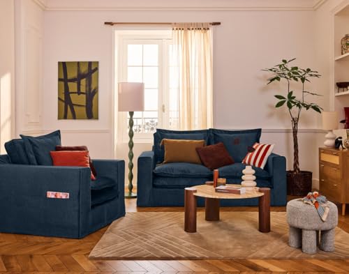 Lisa Design Rico - Einzelsofa Abnehmbarer 3-Sitzer mit Taschen aus Samt Blau von Lisa Design