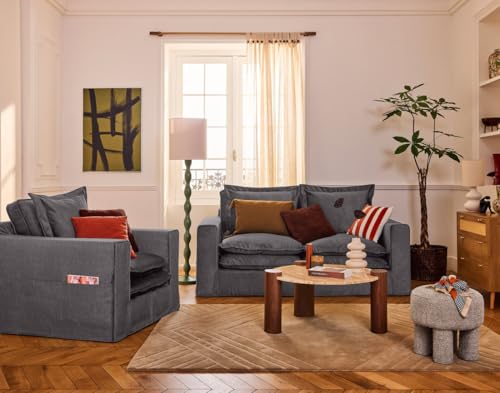 Lisa Design Rico - Einzelsofa Abnehmbarer 3-Sitzer mit Taschen aus Samt Grau von Lisa Design