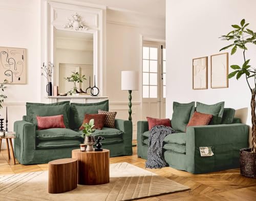 Lisa Design Rico - Einzelsofa abnehmbare 3-Sitzer mit Stofftaschen Grün von Lisa Design