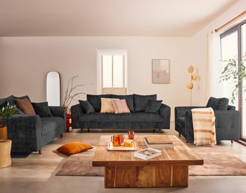 Lisa Design Rune - 3-sitzer Einzelsofa aus Strukturiertem Samt Anthrazitgrau von Lisa Design