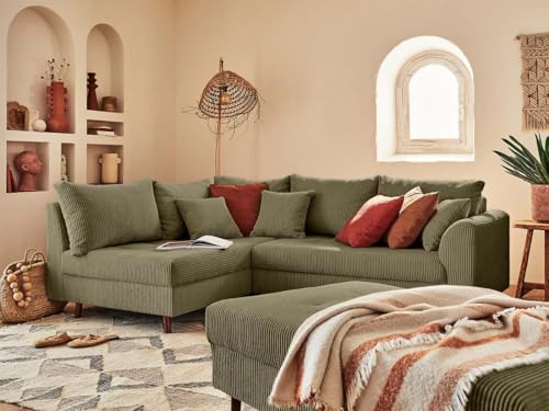 Lisa Design Rune – Ecksofa Links – 4-Sitzer – mit hocker – aus Cord Grün von Lisa Design