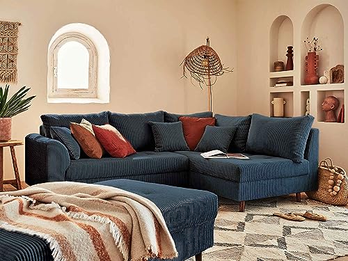 Lisa Design Rune – Ecksofa rechts – 4-Sitzer – mit hocker – aus Cord Nachtblau von Lisa Design