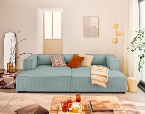 Lisa Design Stella - 3-sitzer Einzelsofa mit doppeltem Récamiere - tiefer Sitz - aus Cordstoff Blau von Lisa Design