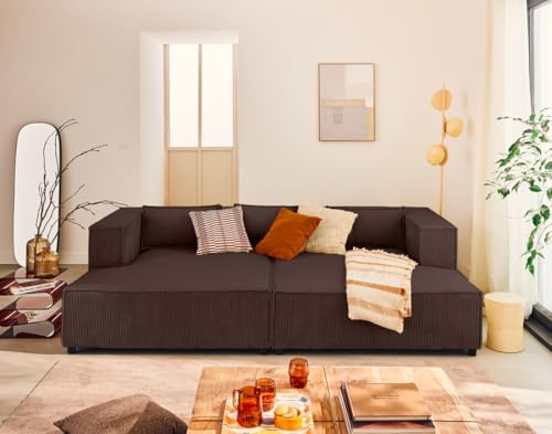 Lisa Design Stella - 3-sitzer Einzelsofa mit doppeltem Récamiere - tiefer Sitz - aus Cordstoff Braun von Lisa Design