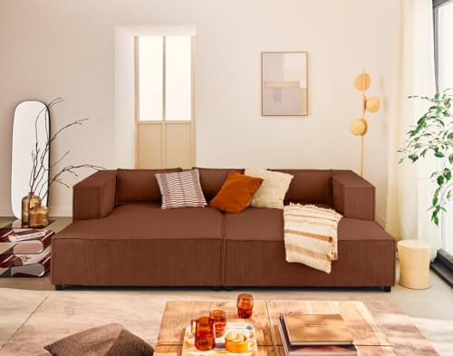 Lisa Design Stella - 3-sitzer Einzelsofa mit doppeltem Récamiere - tiefer Sitz - aus Cordstoff Terrakotta von Lisa Design