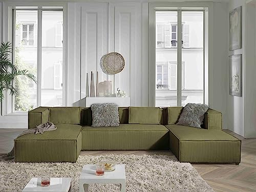 Lisa Design Stella – Wohnlandschaft – aus Cord – 7-Sitzer – moderner Stil Grün von Lisa Design