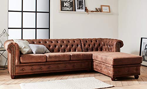 Lisa Design Winston - Ecksofa Chesterfield - 4 Sitzplätze - Industriestil - Rechts Braun von Lisa Design