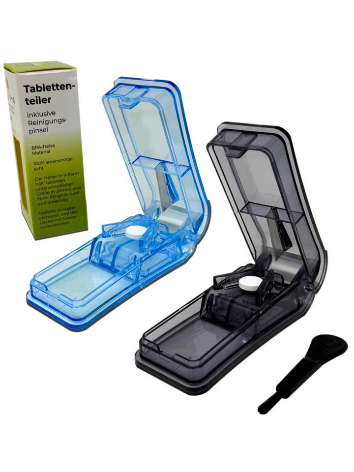 LisaCare Pillendose Tablettenschneider - Pill Cutter - Tablettenteiler (2 St), Tablettenfach für bis zu 25 Tabletten von LisaCare