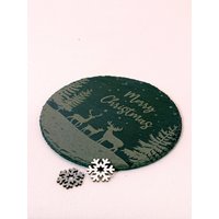 Schiefer-Servierplatte "Rudolf" Mit Schönen Weihnachtsmotiv Und Hirschen von LisaDesignsHN