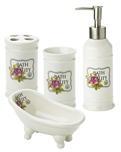 Badezimmer 4er Set "Bath & Beauty" von Lisbeth Dahl. Seifenspender, Zahnbürstenhalter, Becher und Seifenschale. Nostalgisch/ Romantisches Design!! Badset, Badaccessoire, Bad Accessoire von Lisbeth Dahl